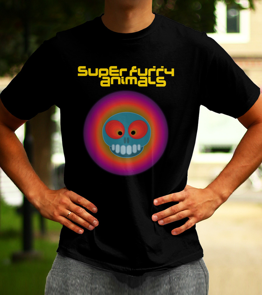 Super Furry Animals Rings Around The World Album Icon With Psychedelic Skull T-Shirt