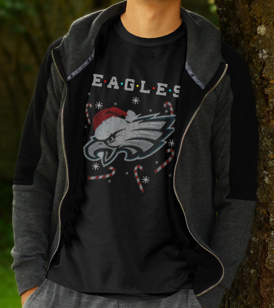 Eagles Candy Cane Santa Hat Christmas T-Shirt