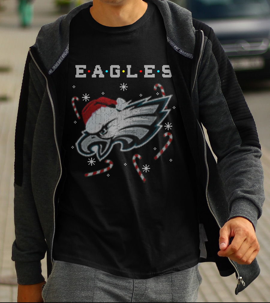 Eagles Candy Cane Santa Hat Christmas T-Shirt