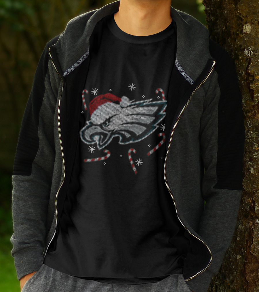 Philadelphia Eagles Christmas Santa Hat Candy Canes T-Shirt