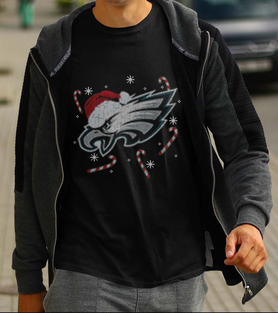 Philadelphia Eagles Christmas Santa Hat Candy Canes T-Shirt