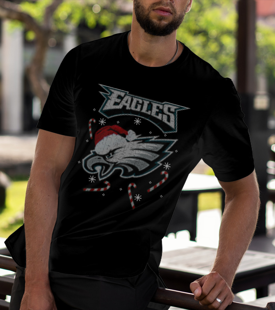 Eagles Holiday Santa Hat Candy Canes T-Shirt