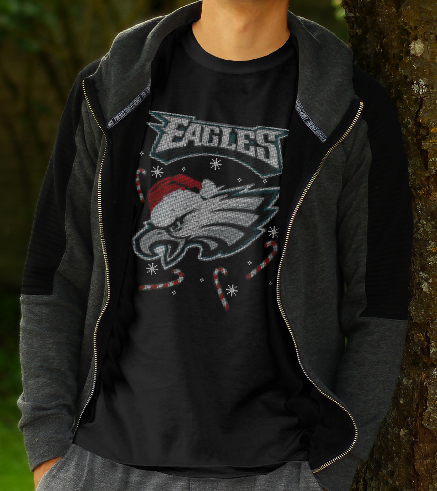 Eagles Holiday Santa Hat Candy Canes T-Shirt