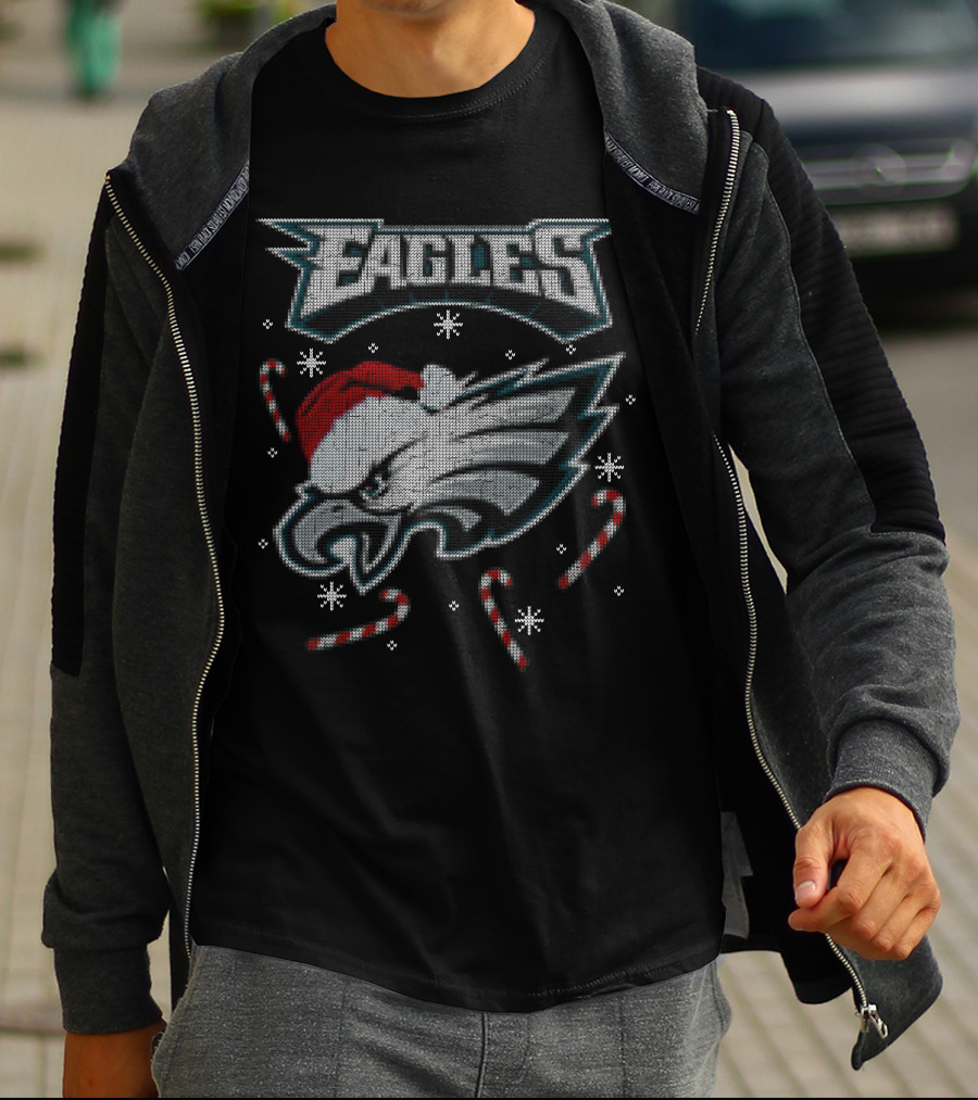 Eagles Holiday Santa Hat Candy Canes T-Shirt