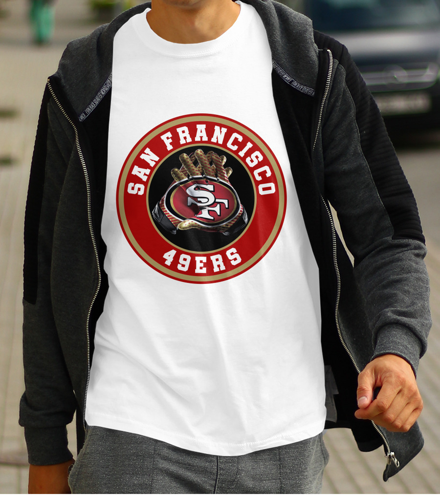 San Francisco 49ers Football Glove Emblem T-Shirt