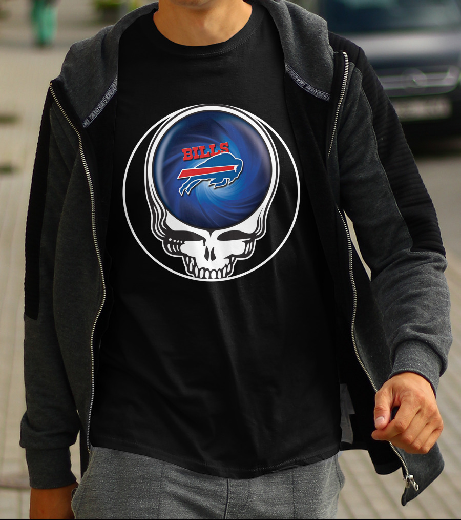 Buffalo Bills Grateful Dead Skull Icon With Spiral T-Shirt
