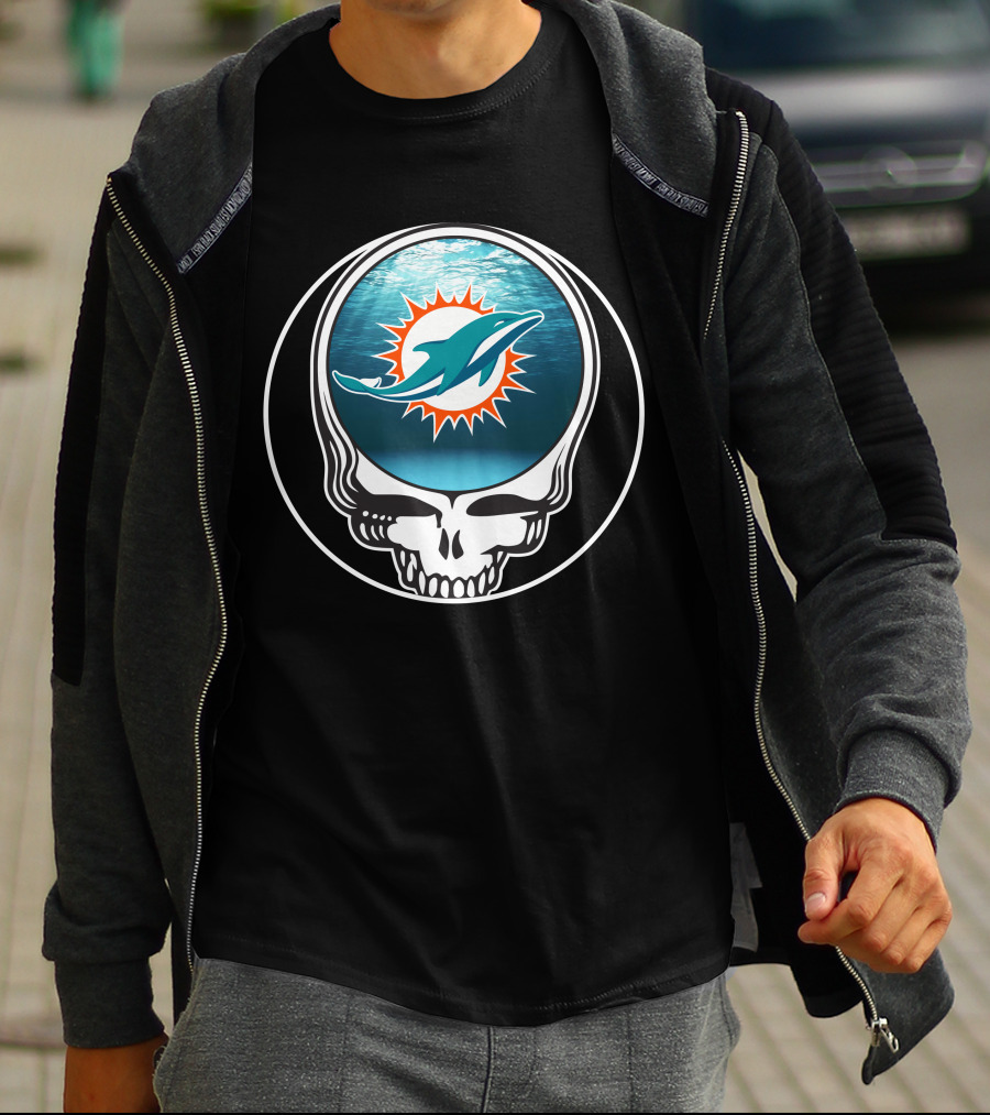 Miami Dolphins Logo Grateful Dead Skull T-Shirt