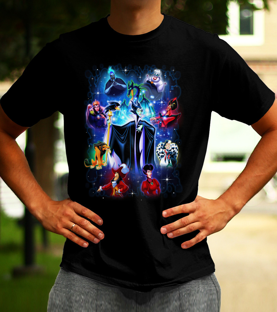 Disney Villains Maleficent Hades Ursula Scar Jafar Evil Queen Captain Hook Queen Of Hearts Cruella De Vil T-Shirt