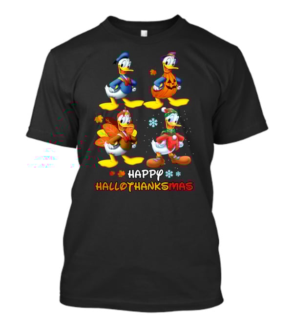 Happy Hallothanksmas Donald Duck Characters Halloween Thanksgiving Christmas T-Shirt