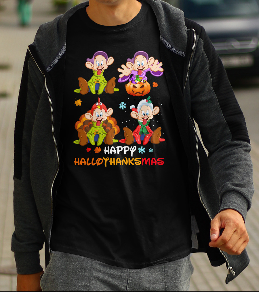 HAPPY HALLOTHANKSMAS Dopey Halloween Thanksgiving Christmas T-Shirt
