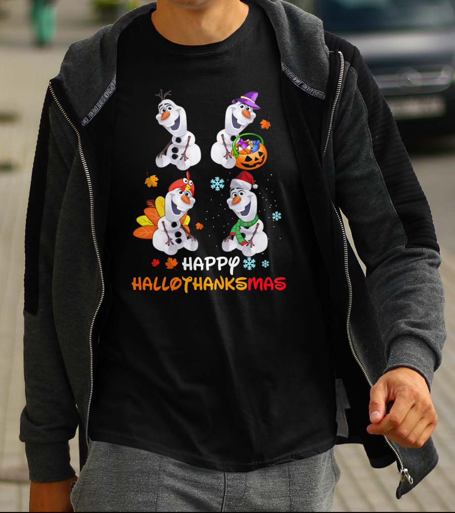 Happy HALLOTHANKSMAS Olaf Halloween Thanksgiving Christmas Snowman T-Shirt