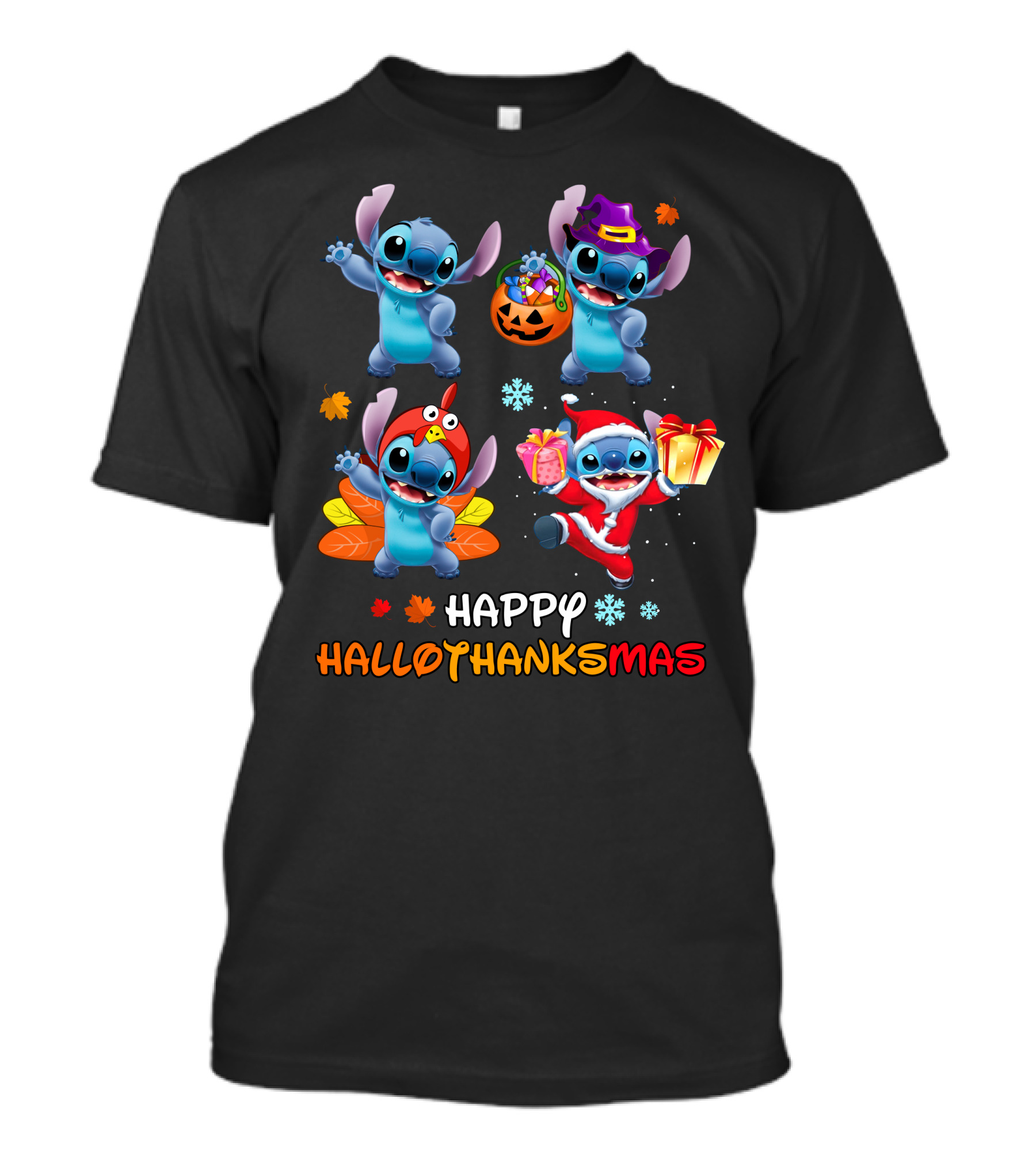 Happy HALLOTHANKSMAS Stitch In Halloween Thanksgiving Christmas Styles T-Shirt
