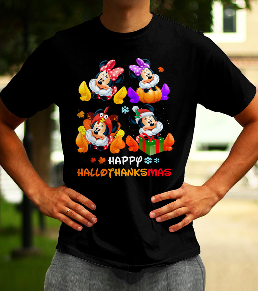 Happy HALLOTHANKSMAS With Minnie In Seasonal Costumes T-Shirt