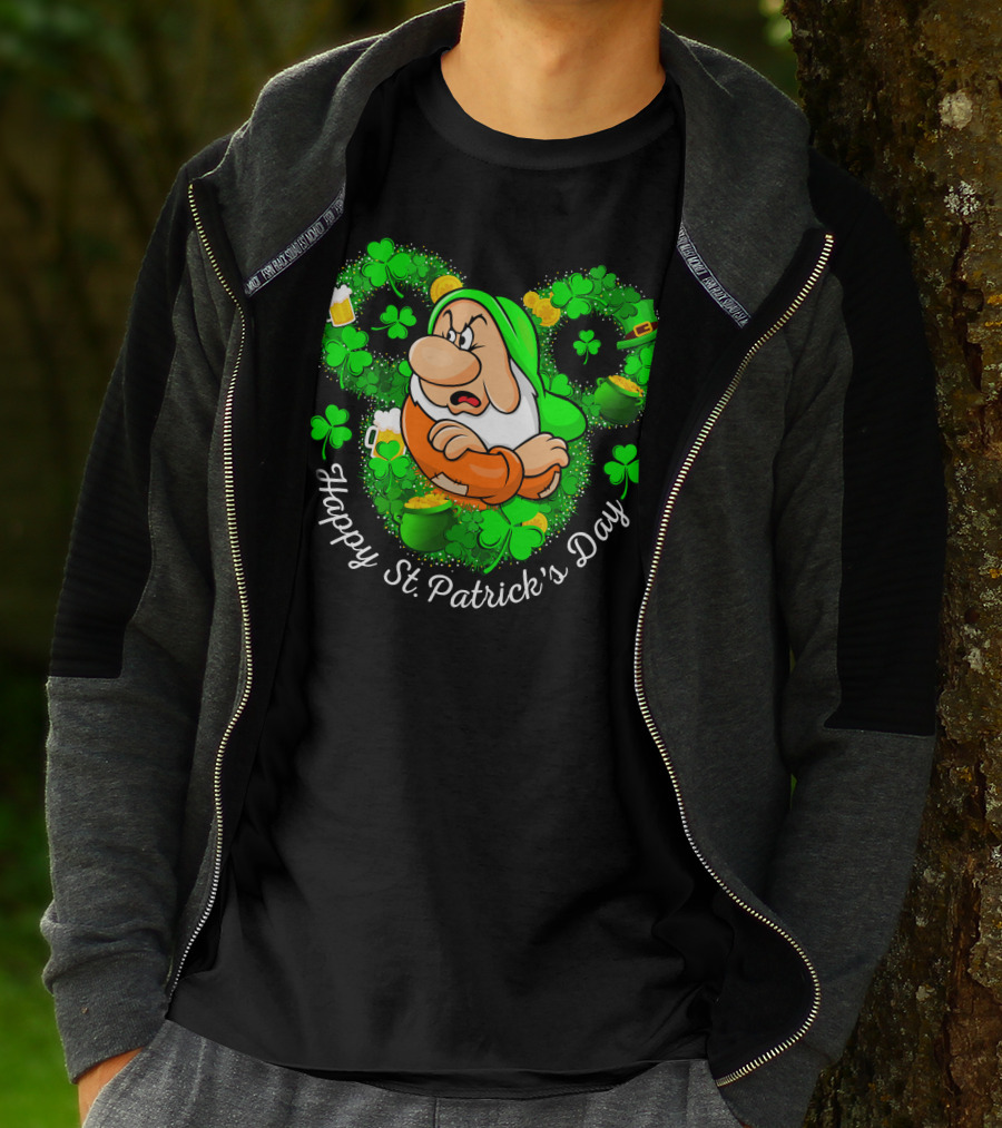 Grumpy Happy St. Patrick's Day Green Shamrocks And Beer T-Shirt