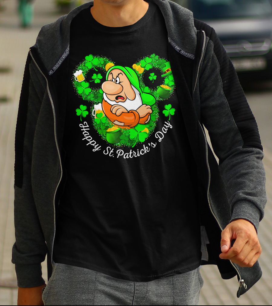 Grumpy Happy St. Patrick's Day Green Shamrocks And Beer T-Shirt