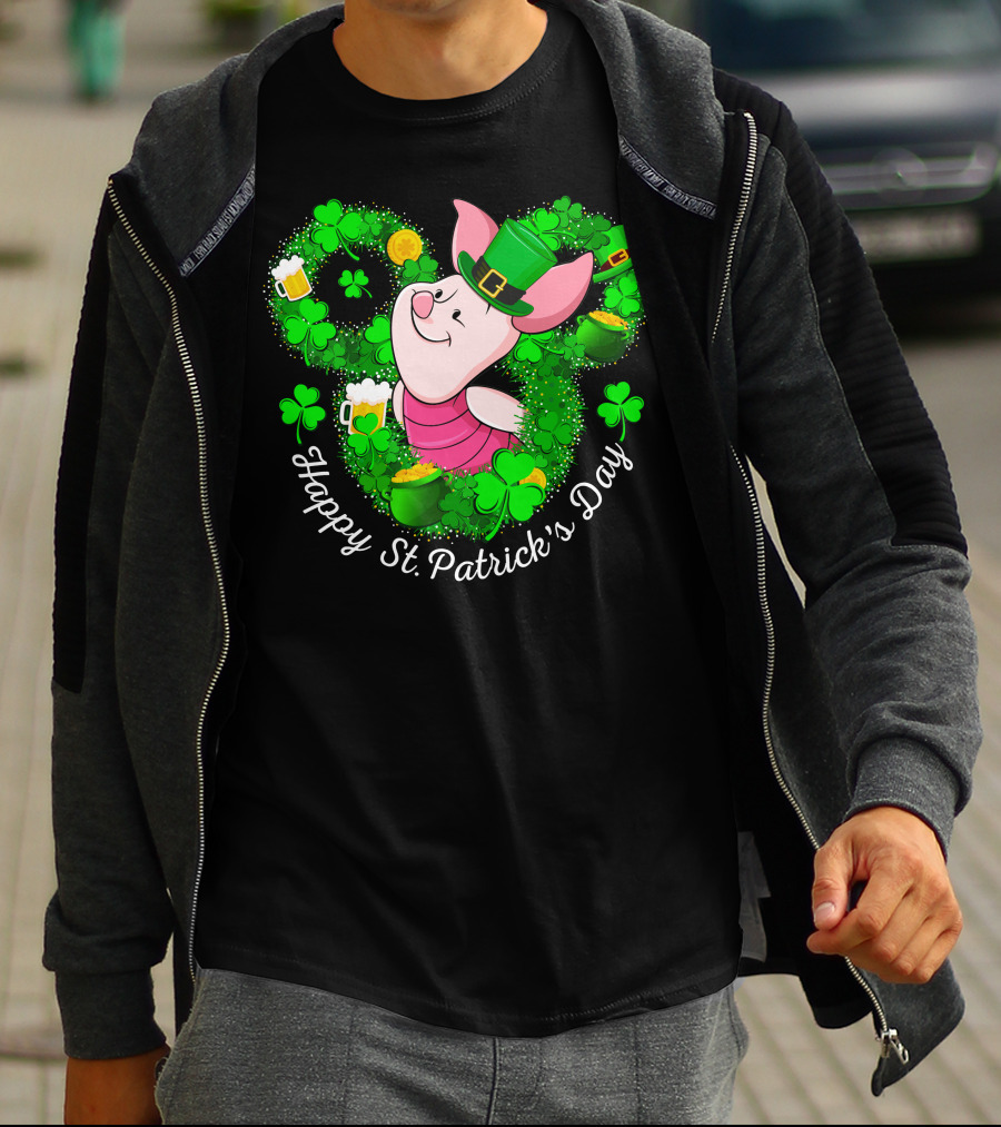 Piglet Happy St. Patrick's Day Clover Hat Beer Coin T-Shirt