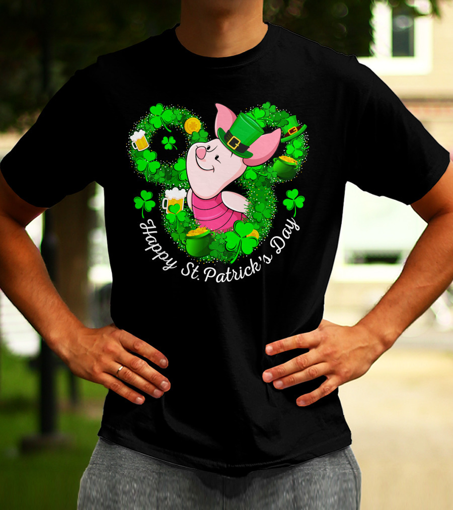 Piglet Happy St. Patrick's Day Clover Hat Beer Coin T-Shirt