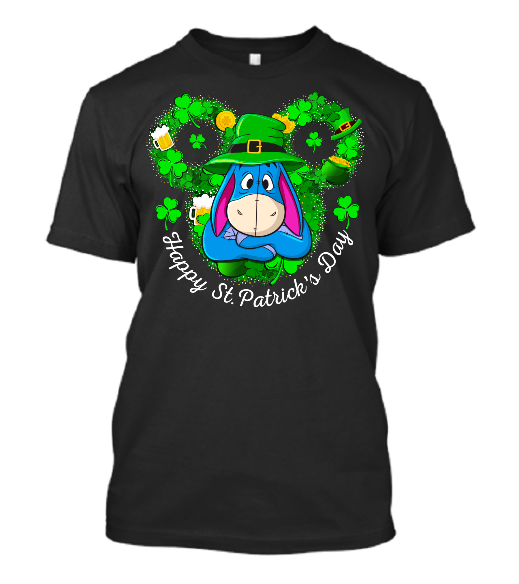 Happy St. Patrick's Day Eeyore Shamrocks And Leprechaun Hat T-Shirt