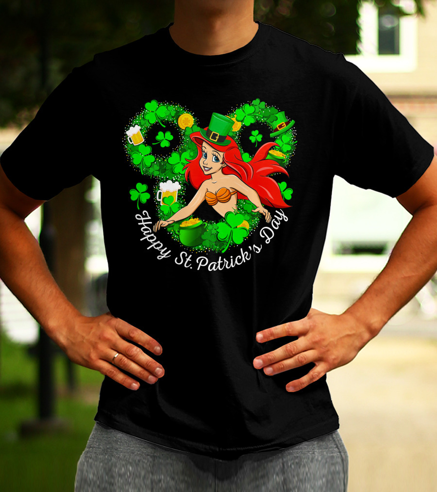 Ariel Happy St. Patrick's Day Shamrocks And Hat T-Shirt