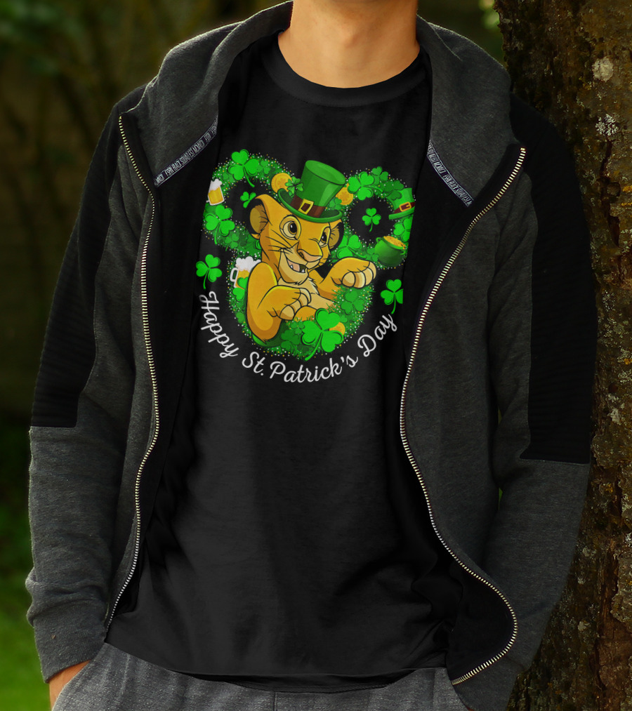 Happy St. Patrick's Day Simba With Clover And Hat T-Shirt