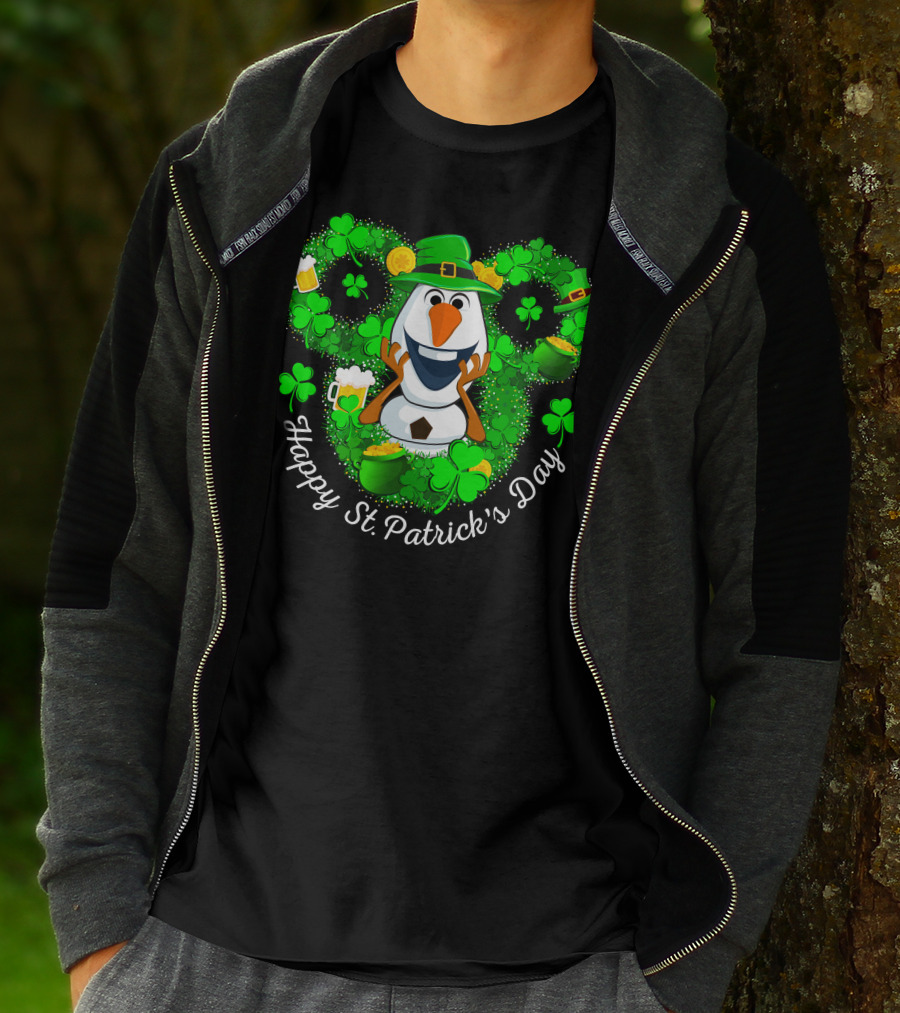 Happy St. Patrick's Day Olaf Clover Hat Beer T-Shirt