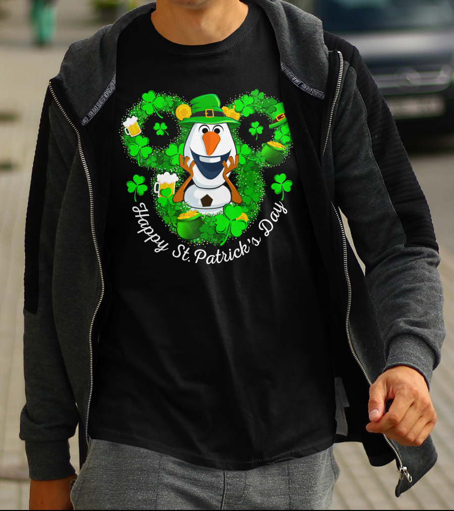 Happy St. Patrick's Day Olaf Clover Hat Beer T-Shirt
