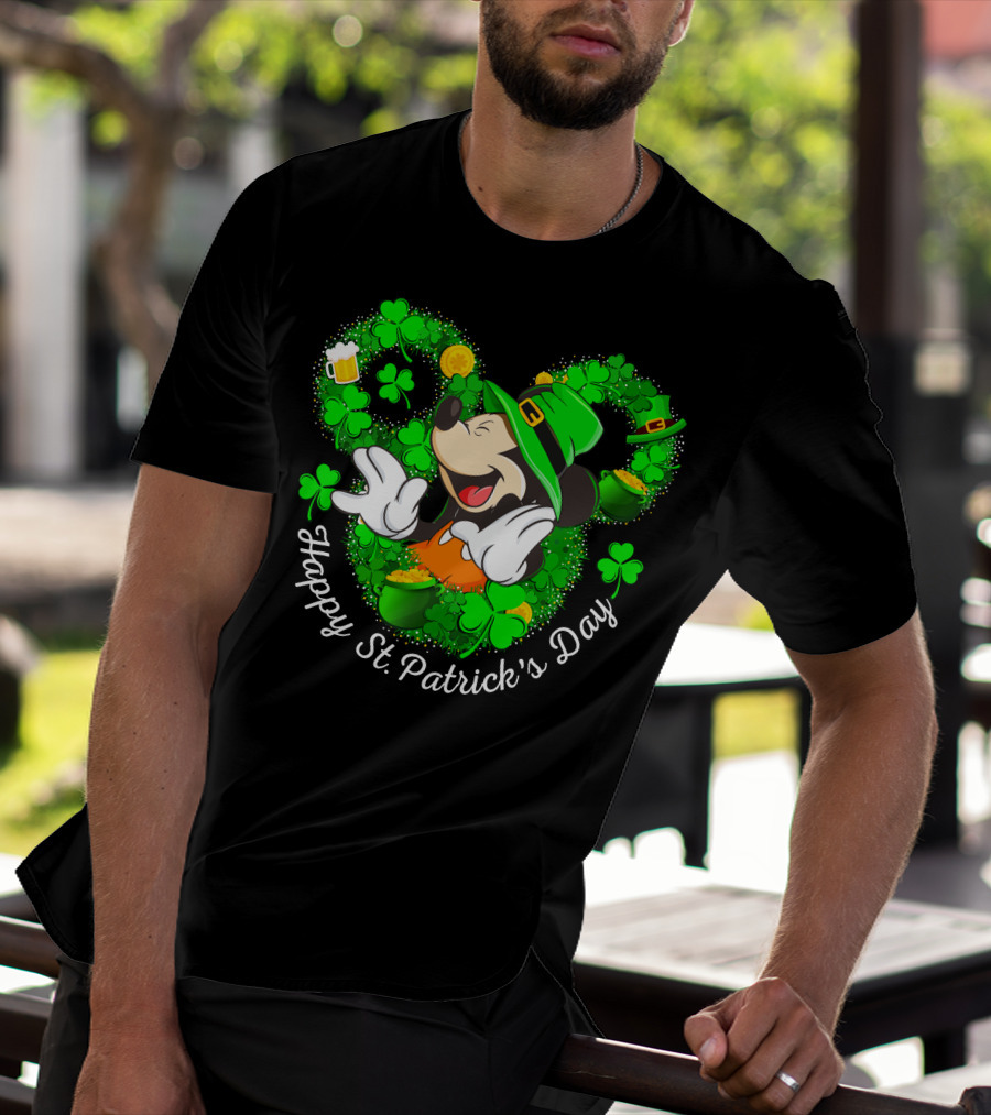 Happy St. Patrick's Day Mickey Mouse Shamrock Green Hat T-Shirt