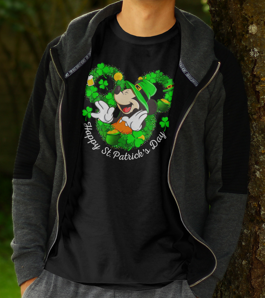 Happy St. Patrick's Day Mickey Mouse Shamrock Green Hat T-Shirt
