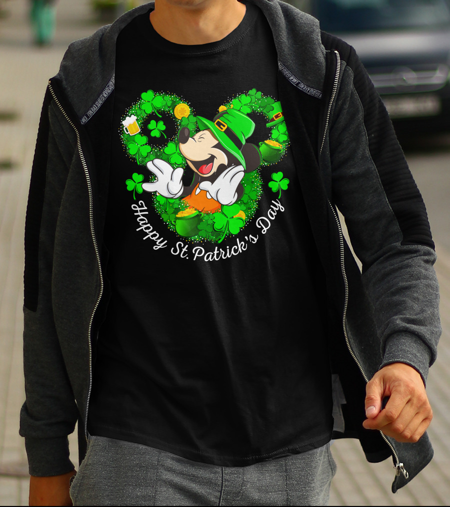 Happy St. Patrick's Day Mickey Mouse Shamrock Green Hat T-Shirt