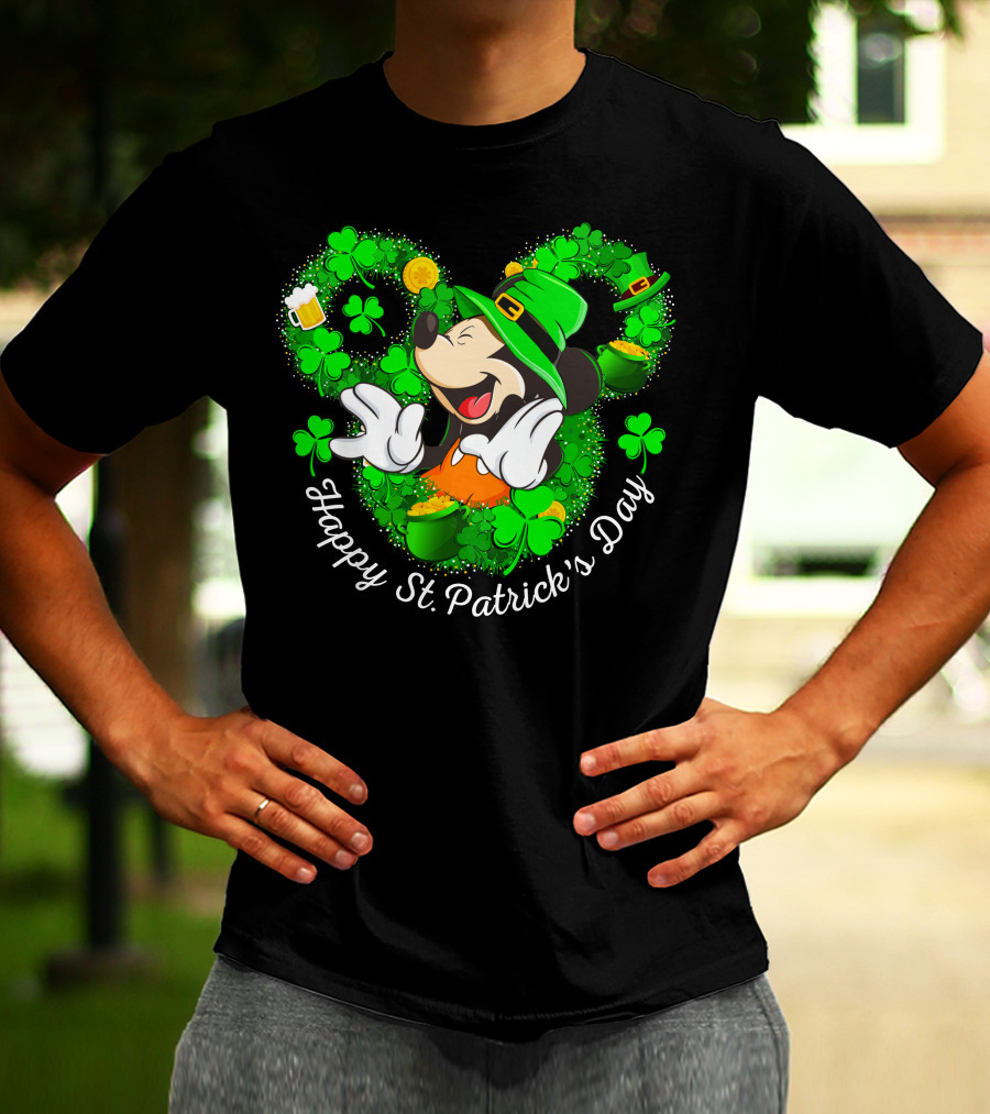 Happy St. Patrick's Day Mickey Mouse Shamrock Green Hat T-Shirt