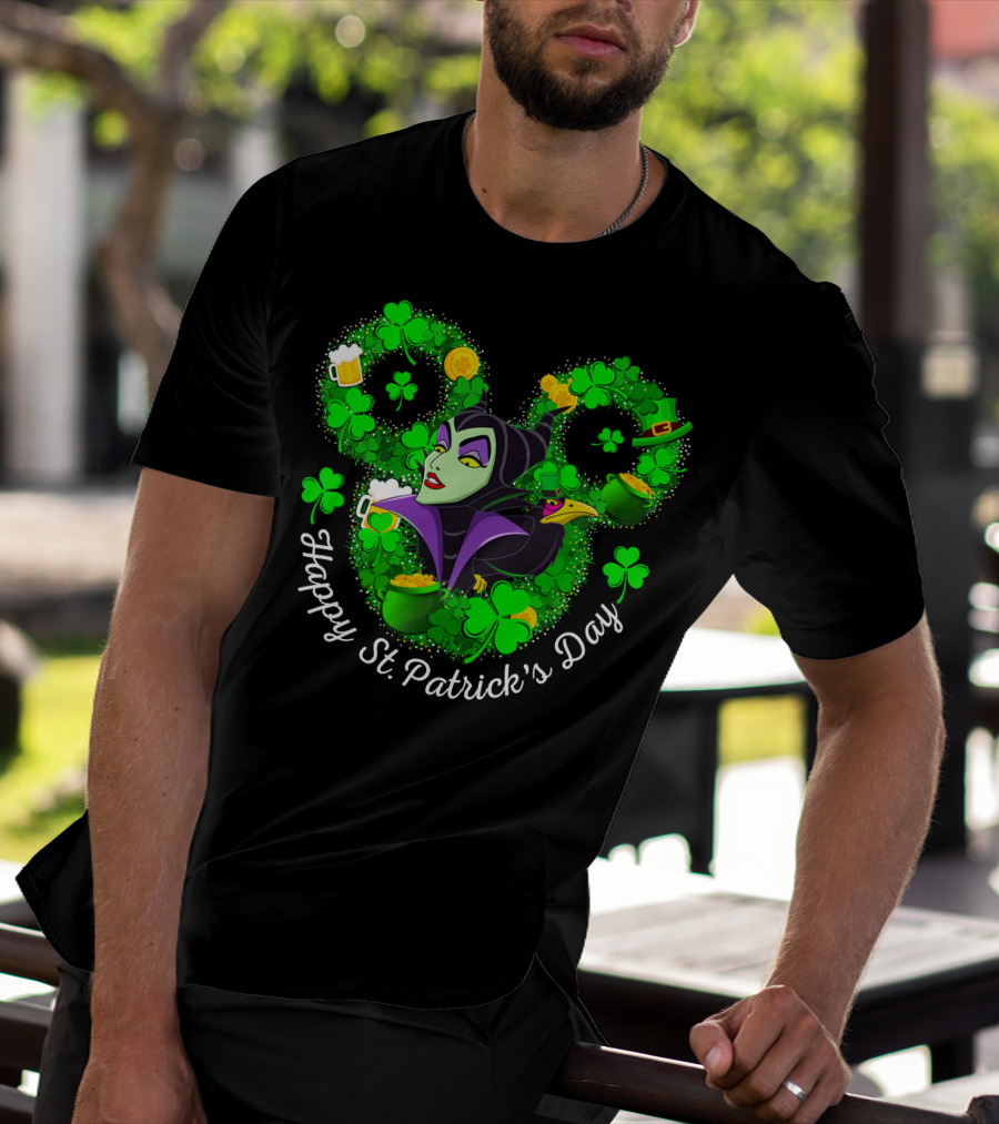 Maleficent Happy St. Patrick's Day Clover Coins Beer T-Shirt