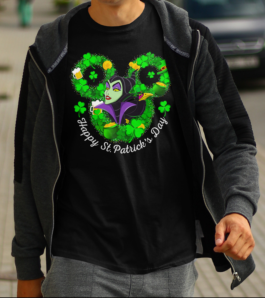 Maleficent Happy St. Patrick's Day Clover Coins Beer T-Shirt