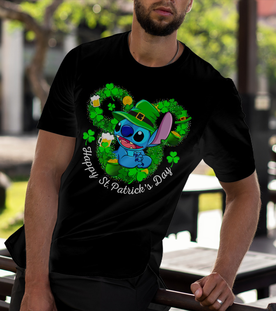 Stitch Happy St. Patrick's Day Shamrocks And Beer Celebration T-Shirt