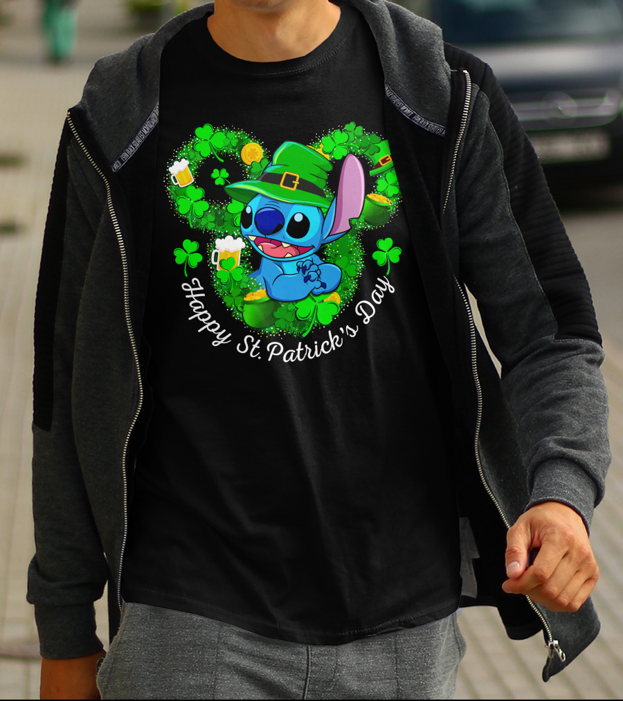 Stitch Happy St. Patrick's Day Shamrocks And Beer Celebration T-Shirt