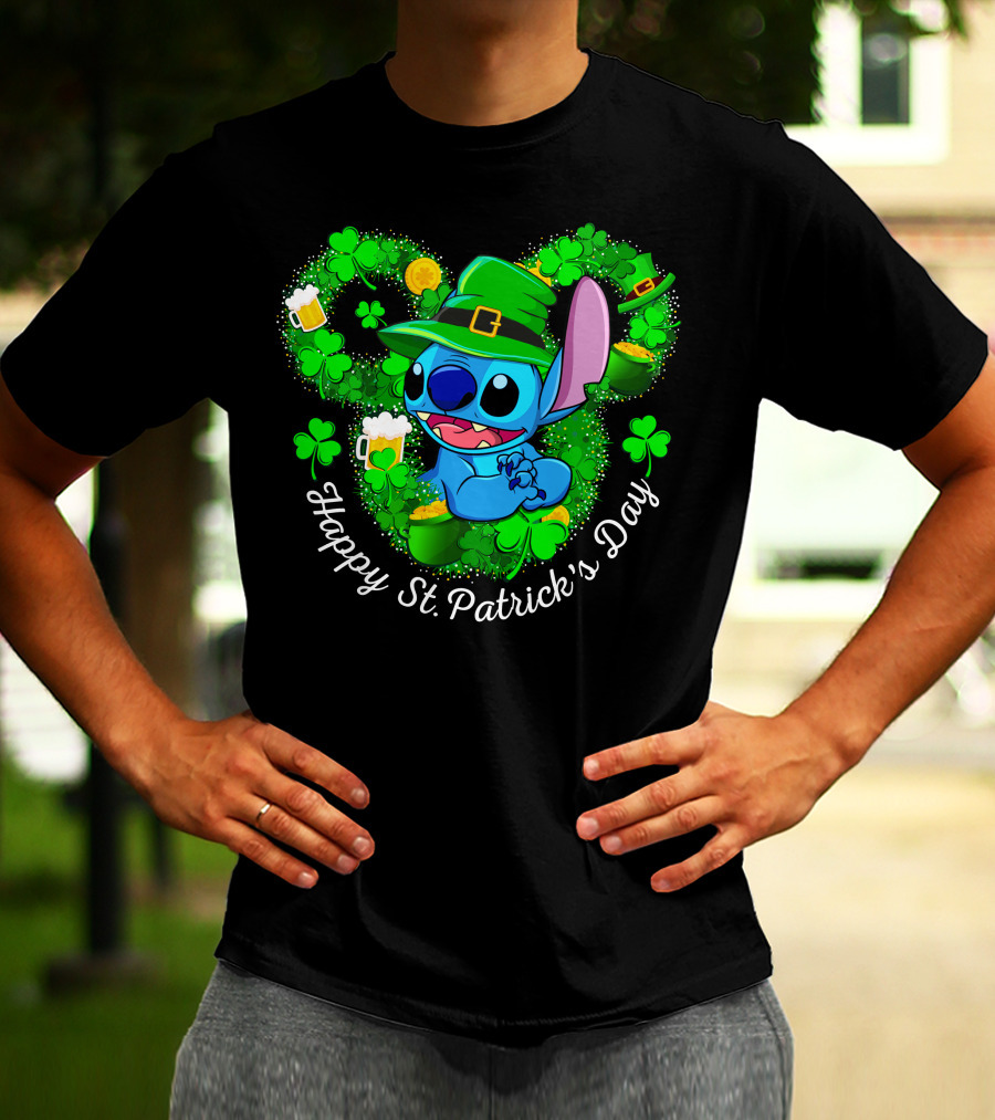 Stitch Happy St. Patrick's Day Shamrocks And Beer Celebration T-Shirt