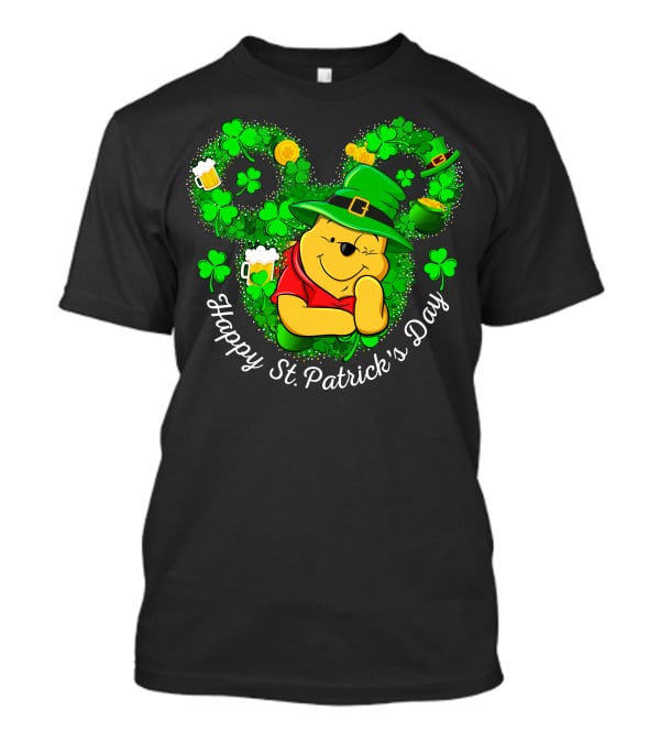 Happy St. Patrick's Day Pooh Shamrocks And Green Hat T-Shirt