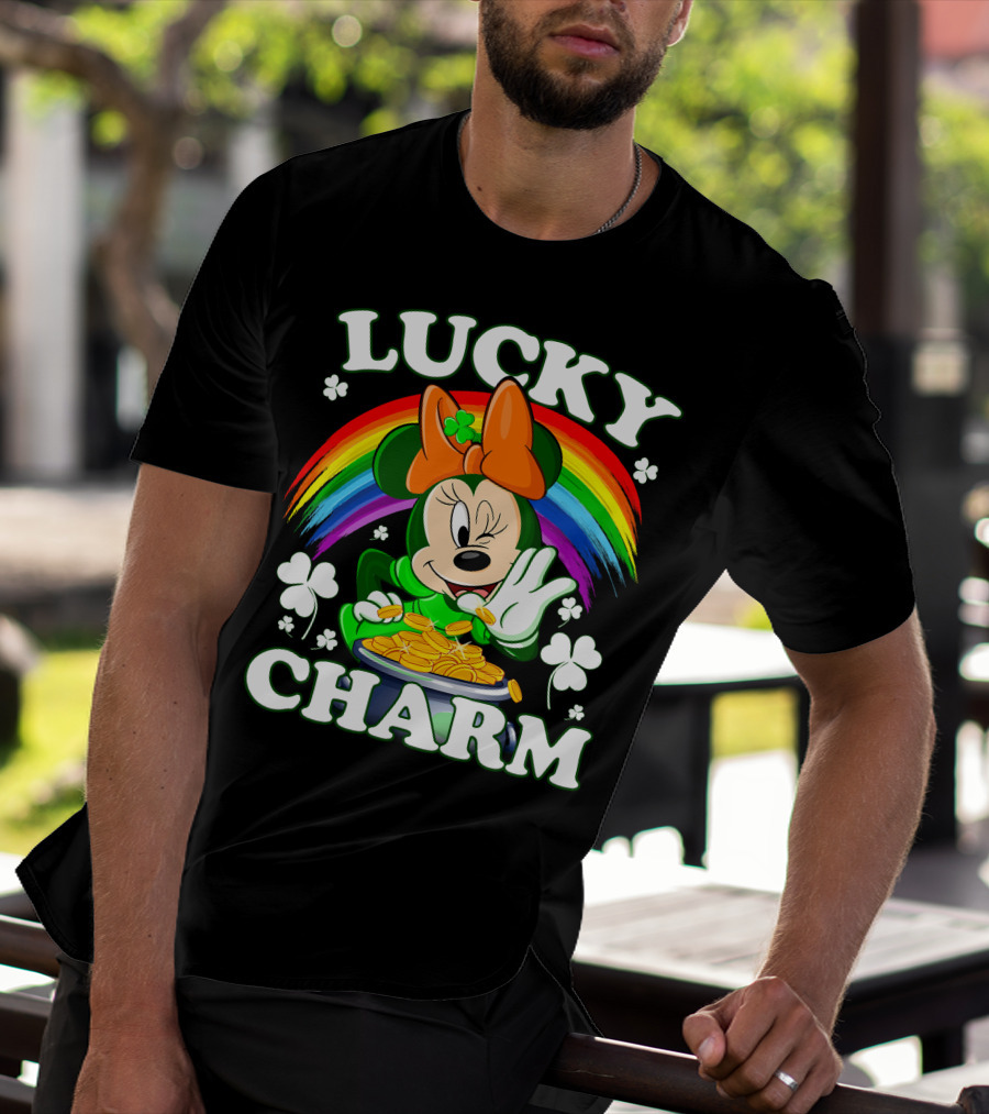 Lucky Charm Minnie Rainbow Coins And Shamrocks T-Shirt
