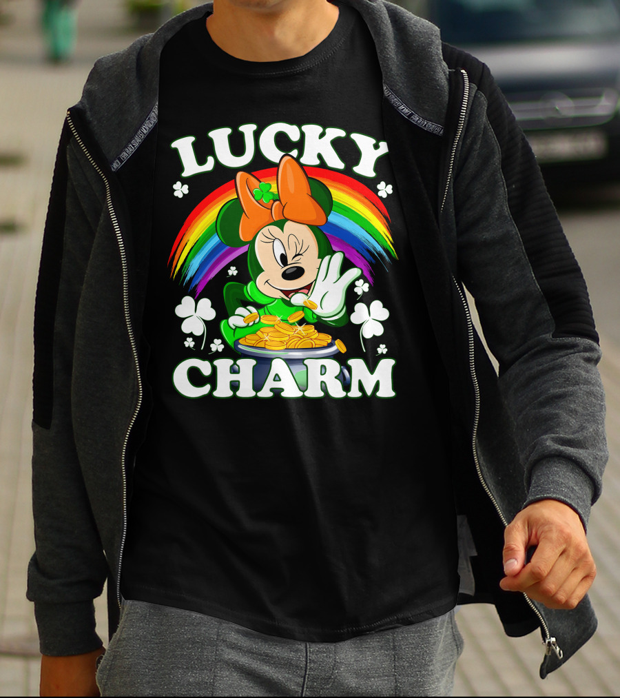 Lucky Charm Minnie Rainbow Coins And Shamrocks T-Shirt