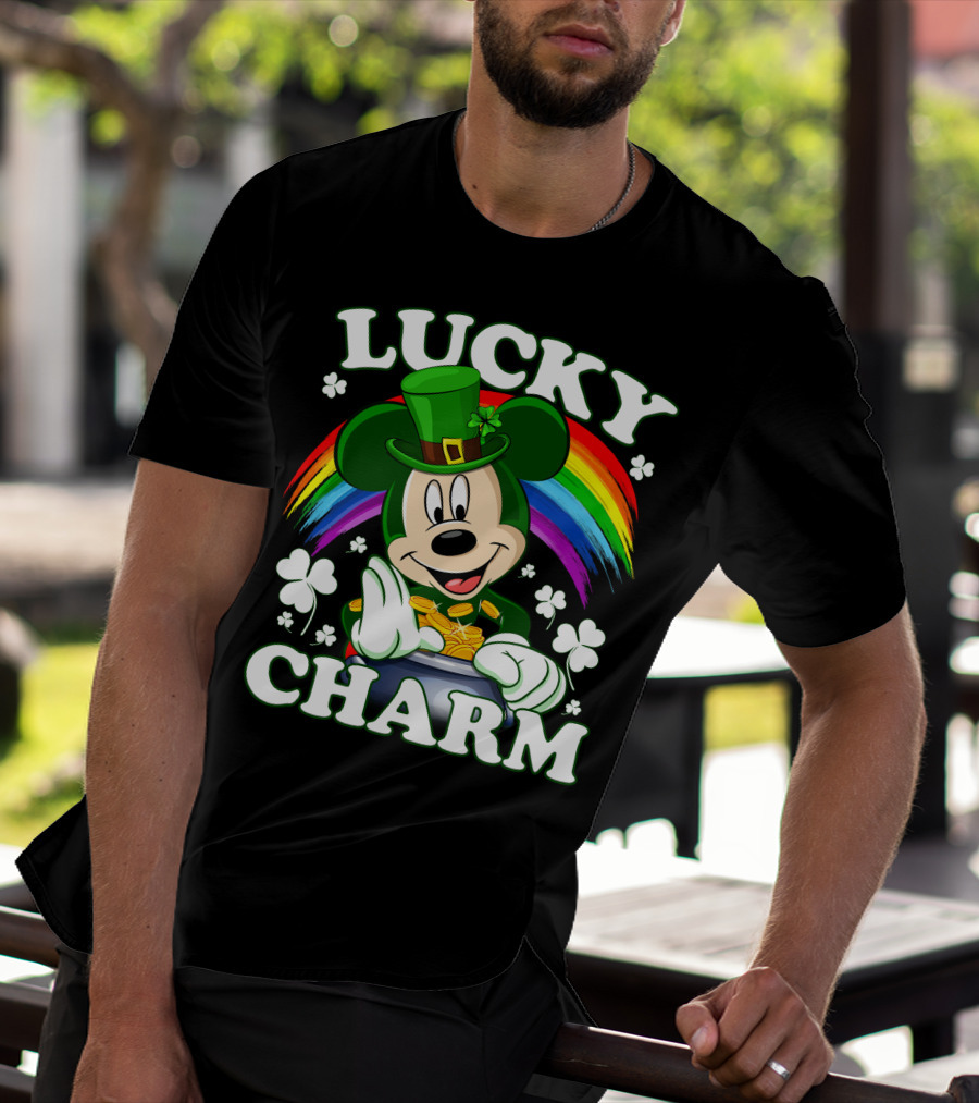 Lucky Charm Mickey Rainbow Coins Shamrocks Hat T-Shirt