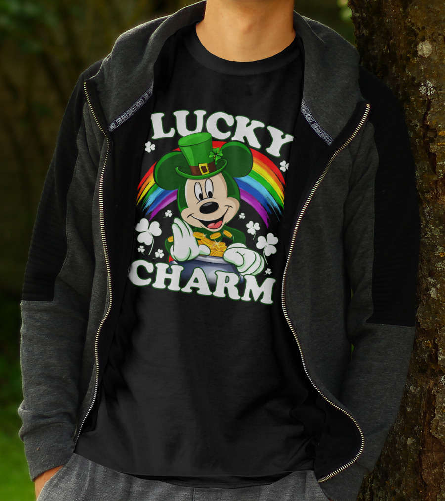 Lucky Charm Mickey Rainbow Coins Shamrocks Hat T-Shirt