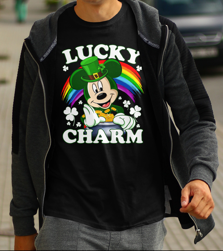 Lucky Charm Mickey Rainbow Coins Shamrocks Hat T-Shirt