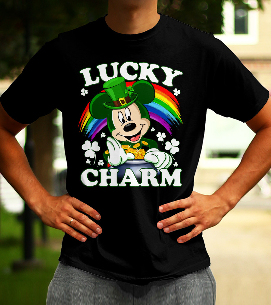Lucky Charm Mickey Rainbow Coins Shamrocks Hat T-Shirt