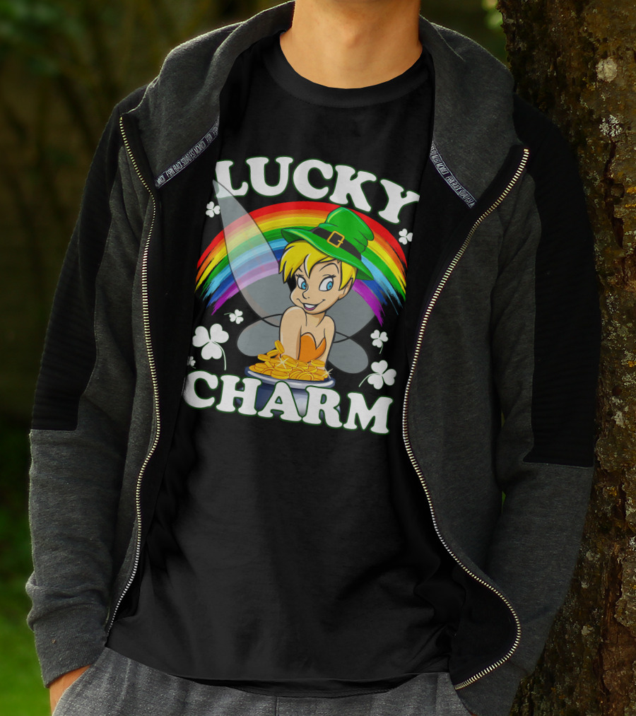 Lucky Charm Tinker Bell Rainbow And Shamrocks T-Shirt