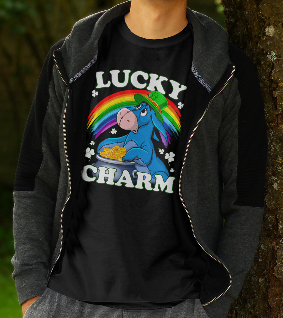 Eeyore Lucky Charm Rainbow Hat Coins Shamrocks T-Shirt