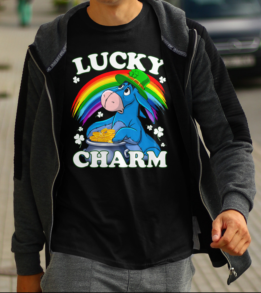 Eeyore Lucky Charm Rainbow Hat Coins Shamrocks T-Shirt