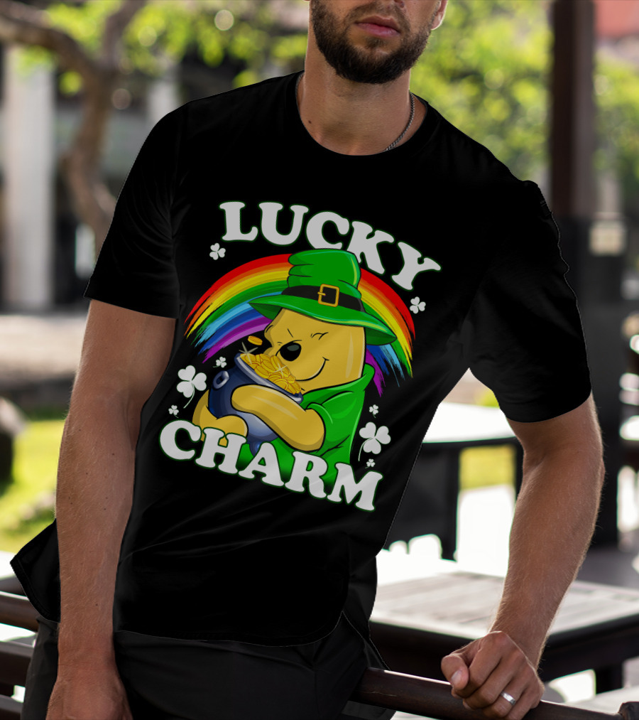 Pooh Lucky Charm Rainbow Leprechaun Clover Gold T-Shirt