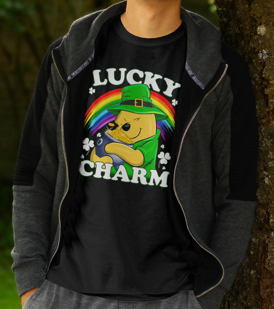 Pooh Lucky Charm Rainbow Leprechaun Clover Gold T-Shirt
