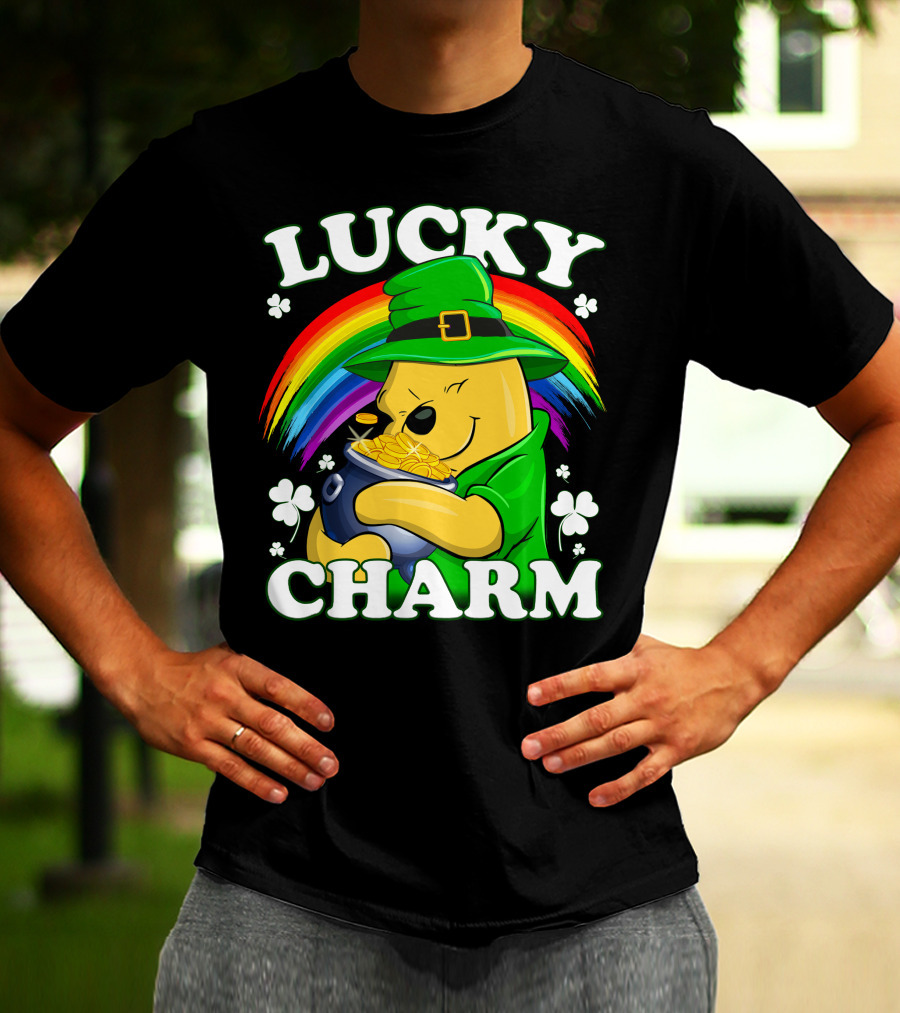 Pooh Lucky Charm Rainbow Leprechaun Clover Gold T-Shirt