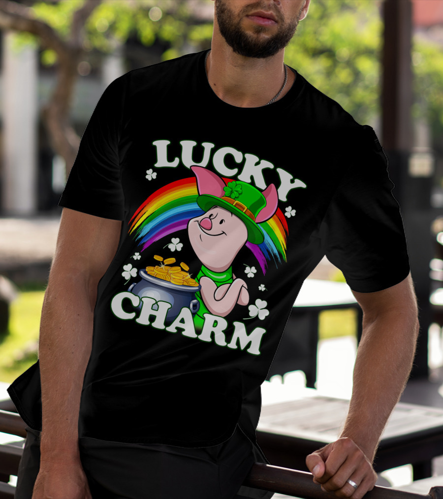 Lucky Charm Piglet Rainbow Gold Coins T-Shirt