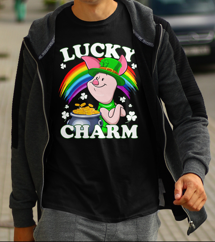 Lucky Charm Piglet Rainbow Gold Coins T-Shirt